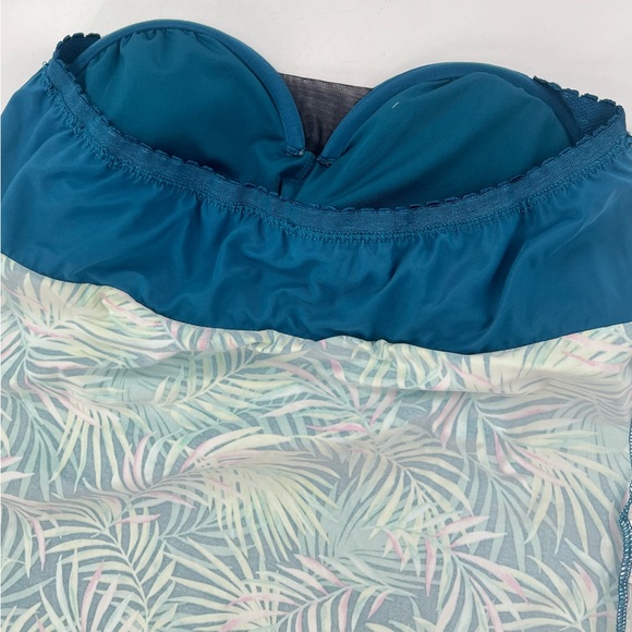 Lands' End Chlorine Resistant Square Neck Tankini Top Baltic Teal Palm Size 14 - Picture 13 of 17